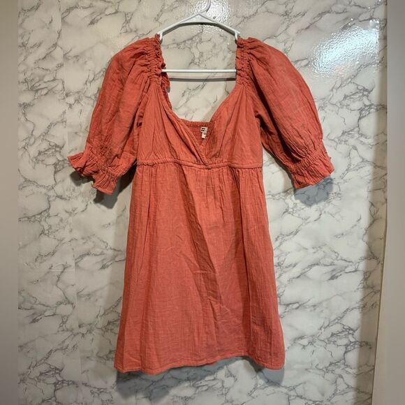 NEW Billabong Perfect Paradise Dress Chic Coral Mini Dress with Puff Sleeves S - Picture 3 of 13